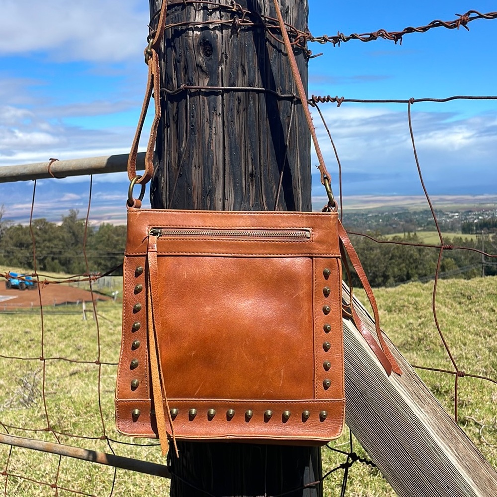 Lucky brand Brown Leather Studded Boho Western Crossbody Bag